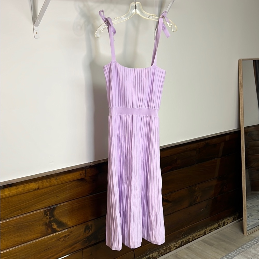 Amazon Lilac Pleated Sweater Midi Dress w/ Bow Detail on Shoulder- M